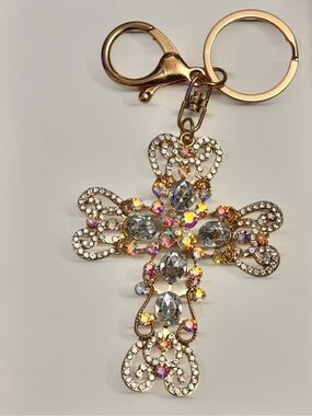 Crystal Cross Bag Charm/Keychain - Gold Tone NWOT